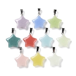 Звезда Подвески из синтетического серебристого камня/светящегося камня, светящиеся в темноте подвески с цветным покрытием из нержавеющей стали 201 защелкивающиеся дужки из нержавеющей стали, звезда, 23x20.5x6 мм, отверстие : 7.5x4 мм