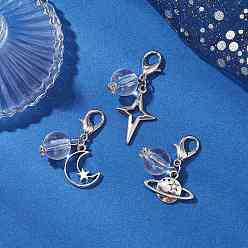 Платина Подвесные украшения из прозрачного акрила и сплава в виде звезд, луны и планет, с карабин-лобстерами , платина, 33~36 мм, 3 шт / комплект