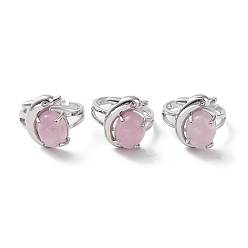 Розовый Кварц Овал из натурального розового кварца с регулируемым кольцом в виде дельфина, платиновые латунные украшения, без кадмия и без свинца, внутренний диаметр: 18 мм