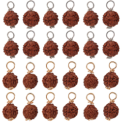 (52) Непрозрачная лаванда 80шт 2 цвета круглые подвески из натурального дерева, сиенна рудракша прелести, с медной проволокой, разноцветные, 16~19.5x9~10.5 мм, отверстие : 3.5 мм, 40 шт / цвет