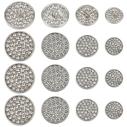 Платина 20шт 4 стили пуговицы из сплава, плоско-круглые, со стразами, 1-луночное, платина, 12~20x7 мм, отверстие : 2 мм, 5 шт / стиль