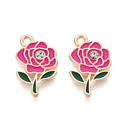 Камелия Подвески из сплава со стразами и эмалью, , золотые, камелия, 18.5x11.5x2 мм, отверстие : 1.6 мм