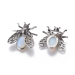 Opalite Opalite Brooches, with Brass Findings, Cicada, Antique Silver, 38x36x8mm, Pin: 0.6mm