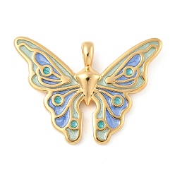Темный Морско-зеленый 304 подвески из нержавеющей стали, с эмалью, очарование бабочки, реальный 18 k позолоченный, темно-зеленый, 26x35x5 мм, отверстие : 4x3 мм