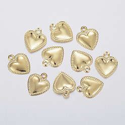 Real 18K Gold Plated 304 Stainless Steel Charms, Puffed Heart, Real 18k Gold Plated, 10x8x0.8mm, Hole: 1mm