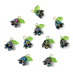 Разноцветный Прозрачные акриловые подвески, с латунной фурнитурой , цветок, красочный, 15 мм, отверстие : 3 мм