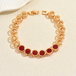 Настоящее золото 18K Винтажные латунные браслеты-цепочки с микропаве из кубических цирконий для женщин, плоско-круглые, реальный 18 k позолоченный, внутренний диаметр: 7-1/2 дюйм (19 см)