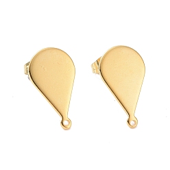 Настоящее золото 24K 201 Выводы серьги из нержавеющей стали шпилька, с горизонтальными петлями и 304 штифтом и ушными гайками из нержавеющей стали, слеза, реальный 24 k позолоченный, 18.5x10.5 мм, отверстие : 1 мм, штифты : 0.7 мм