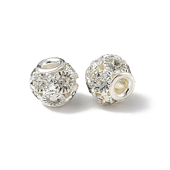 Серебро Латунные бусины со стразами , рондель, серебряные, 10x9 мм, отверстие : 3 мм