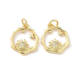 Настоящее золото 18K Латунные микро проложить кубического циркония подвески, звезда и солнце, с целью перехода в кольце, долговечный, без кадмия и без свинца, стойки покрытие, реальный 18 k позолоченный, 16.5x14x2 мм, отверстие : 3 мм