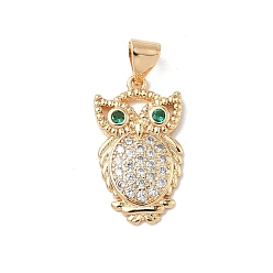 Настоящее золото 18K Латунные микро проложить кубического циркония подвески, сова прелести, реальный 18 k позолоченный, 21x12x2.5 мм, отверстие : 5x3.5 мм