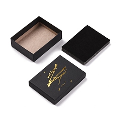 Black Hot Stamping Cardboard Jewelry Packaging Boxes, with Sponge Inside, for Rings, Small Watches, Necklaces, Earrings, Bracelet, Rectangle, Black, 9.2x7x2.7cm