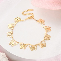 Бабочка 304 браслеты с подвесками из нержавеющей стали для женщин, с карабин-лобстерами , золотые, бабочка, 8-1/8 дюйм (20.5 см)
