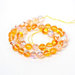 Orange Synthetical Moonstone Round Beads Strands, Holographic Beads, Dyed, Orange, 6mm, Hole: 1mm, about 64pcs/strand, 15.5 inch