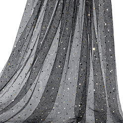 Black 10 Yards Star & Moon Polyester Mesh Fabric, for Garment Accessories, Black, 1500x0.2mm