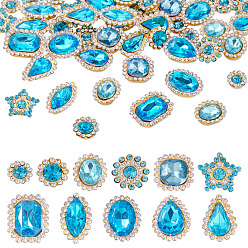 Аквамарин 100 шт. пришивных стразов в форме капли/сердца/звезды, многорядные звенья из акрила и железа со стразами, золотые, разнообразные, аквамарин, 7.5~19x7.5~16x3.5~6 мм, отверстие : 2~9.5x0.8~1.6 мм