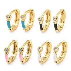 Couleur Mélangete 18 k boucles d'oreilles en laiton plaqué or, avec émail et zircone cubique transparente, couleur mixte, 11x2.5mm