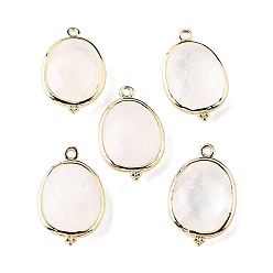 Хрусталь Натуральный кварцевый кристалл горный хрусталь ограненные овальные подвески-соединители, с латунной фурнитурой , золотые, стойки покрытие, 22x13.5x6 мм, отверстие : 1.4 мм