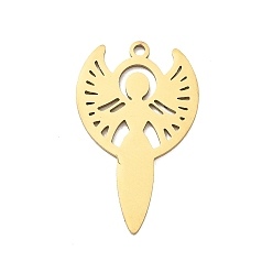 Golden 201 Edelstahl Anhänger, Engel- und Flügelanhänger, golden, 26.5x16x1 mm, Bohrung: 1.4 mm