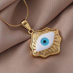 Белый 316 эмалированные ожерелья с подвесками от сглаза из хирургической нержавеющей стали для женщин, золотые, белые, 15.75 дюйм (40 см)