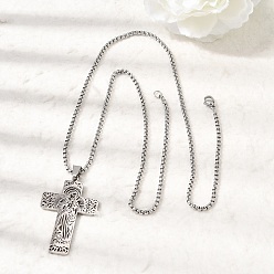 Нержавеющая Сталь Цвет Религия 201 Подвески-кресты из нержавеющей стали с полым изображением Девы Марии для мужчин и женщин, без потускнения, цвет нержавеющей стали, 23.62 дюйм (60 см)