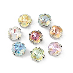 Платина Латунные стеклянные стразы пришивные стразы, квадратный, граненые, разноцветные, платина, 9.5x9.5x5 мм, отверстие : 0.8 мм