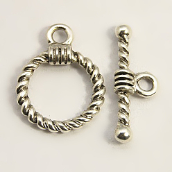 Antique Silver Tibetan Style Alloy Toggle Clasps, Lead Free and Cadmium Free, Ring, Antique Silver, Ring: 19x14x3mm, Hole: 2mm, Bar: 20x8x3mm, Hole: 2mm