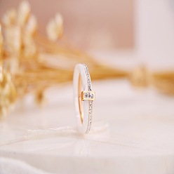 Золотой Прямоугольные перстни из нержавеющей стали со стразами и керамикой, белые, золотые, размер США 6 (16.5 мм)