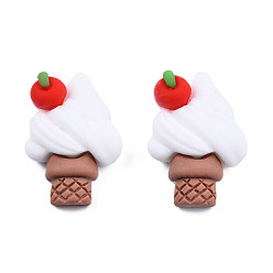 Red Opaque Resin Cabochons, Ice Cream Cone with Cherry, Red, 24.5x17x8.5mm