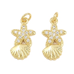 Shell Shape Латунные микро проложить кубического циркония подвески, реальный 18 k позолоченный, с целью перехода в кольце, формы раковины, 20x11x2.5 мм, отверстие : 3.5 мм