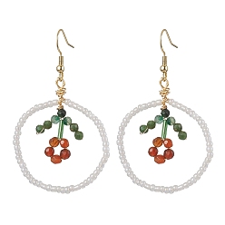 Colorful Flower Glass Seed Beads Dangle Earrings, 304 Stainless Steel Earring for Women, Colorful, 60x35mm