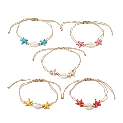 (52) Непрозрачная лаванда Браслеты из синтетической бирюзы и ракушек каури, плетеные в форме морской звезды и ракушки, браслеты для женщин, разноцветные, внутренний диаметр: 1/2~3 дюйм (1.15~7.65 см)