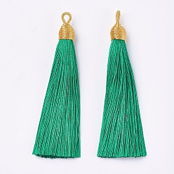 Средний Морско-зеленый Полиэстер кисточка большие подвески украшения, средний морской зеленый, 85~90x9~10 мм, отверстие : 3 мм