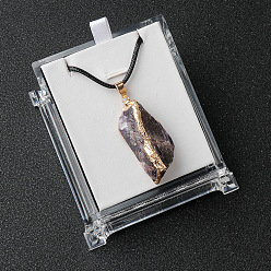 Аметист Подвеска из необработанного натурального аметиста с гальваническим покрытием, ожерелье на черном вощеном шнуре., золотые, 17.72 дюйм (45 см)