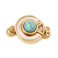 Real 18K Gold Plated Brass & Natural Shell & Synthetic Turquoise Magnetic Clasps, Flat Round, Real 18K Gold Plated, 20x12x7mm