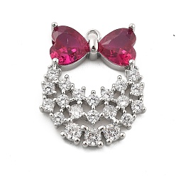 Платина Латунные микро проложить кубического циркония подвески, бантом, без свинца и без кадмия, долговечный, платина, 23x19x4.5 мм, отверстие : 1.5 мм