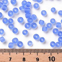 Cornflower Blue Glass Seed Beads, Frosted Colors, Round, Cornflower Blue, 4mm, Hole: 1~1.5mm, about 4500pcs/pound