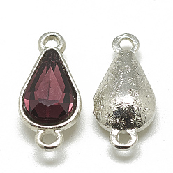 Темно-Красный Соединители звеньев сплава стекла, слеза, платина, темно-красный, 21x10x5~6 мм, отверстие : 2 мм