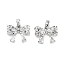 Платина Подвески из кубического циркония с покрытием из латуни, бантом, долговечный, без свинца и без кадмия, платина, 13.5x17x3.5 мм, отверстие : 3x4.5 мм