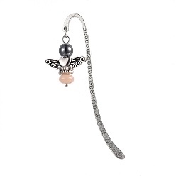 Nicht-magnetischen Hämatit Legierung Bookmarks, Mit nichtmagnetischem synthetischem Hämatit, natürliche rosa Aventurin Perlen, Abstandhalter für CCD-Kunststoffperlen, Antik Silber Farbe, 84x4x1 mm
