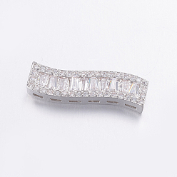 Real Platinum Plated Brass Micro Pave Cubic Zirconia Pendants, Multi-strand Links, Long-Lasting Plated, Real Platinum Plated, Wave, 22.5x7x3mm, Hole: 1x2mm and 1mm