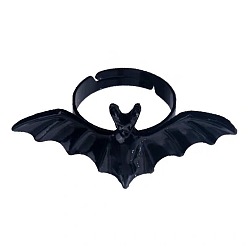 Black Adjustable Halloween Alloy Rings, Bat, Black, Adjustable