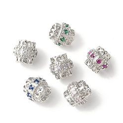 Платина Латунные микро проложить Цирконий Европейский бисером, колонка, стойки покрытие, прочное покрытие, без кадмия и без свинца, платина, 8x7.5 мм, отверстие : 4 мм