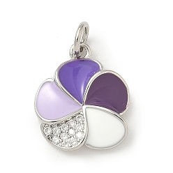 Платина Латунные микро проложить кубического циркония подвески, с эмалью, цветок, без свинца и без кадмия, стойки покрытие, долговечный, с целью перехода в кольце, платина, 15.5x13x2.5 мм, отверстие : 3 мм