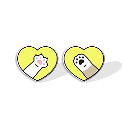 Желтый Акриловые серьги-гвоздики в форме сердца с отпечатком ноги для женщин, желтые, 15 мм