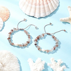 Rutilated Кварц Регулируемые браслеты из плетеных бусин из натурального черного золота с рутиловым кварцем, с натуральным культивированным пресноводным жемчугом, внутренний диаметр: 1-3/4~2-7/8 дюйм (4.3~7.3 см)