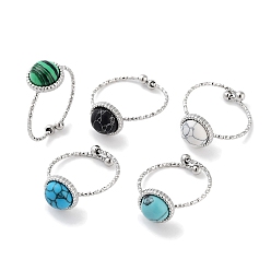 Смешанные камни Ионное покрытие (ip) 304 кольцо из нержавеющей стали, регулируемые кольца из синтезированных драгоценных камней, плоско-круглые, 10.5 мм, внутренний диаметр: регулируемый