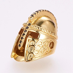 Golden Brass Micro Pave Cubic Zirconia Gladiator Helmet Beads, Golden, 18x12x13mm, Hole: 2mm