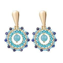 Малайский Нефрит Серьги-гвоздики в стиле бохо с натуральным лазуритом и нефритом машан, с ручной работы стеклянными бусинами и 304 фурнитурой для сережек из нержавеющей стали для женщин, 47x29 мм
