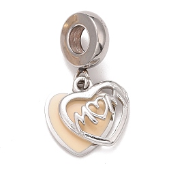 Нержавеющая Сталь Цвет 304 подвесные европейские подвески из нержавеющей стали, Подвески с большими отверстиями, с бисквитной эмалью, День матери, сердце со словом мама, цвет нержавеющей стали, 23 мм, отверстие : 4 мм, Сердце: 12x10.5x1~2 mm